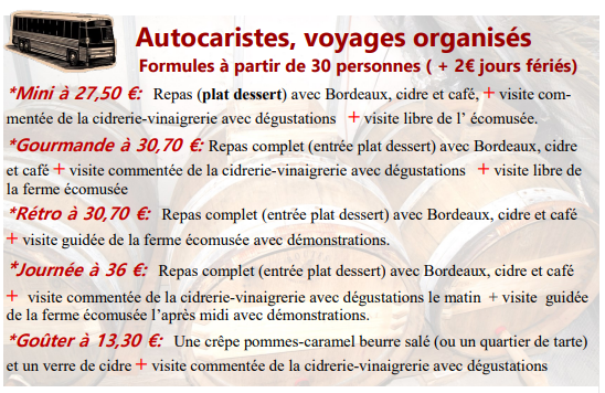 2024 formules repas et visites tarifs